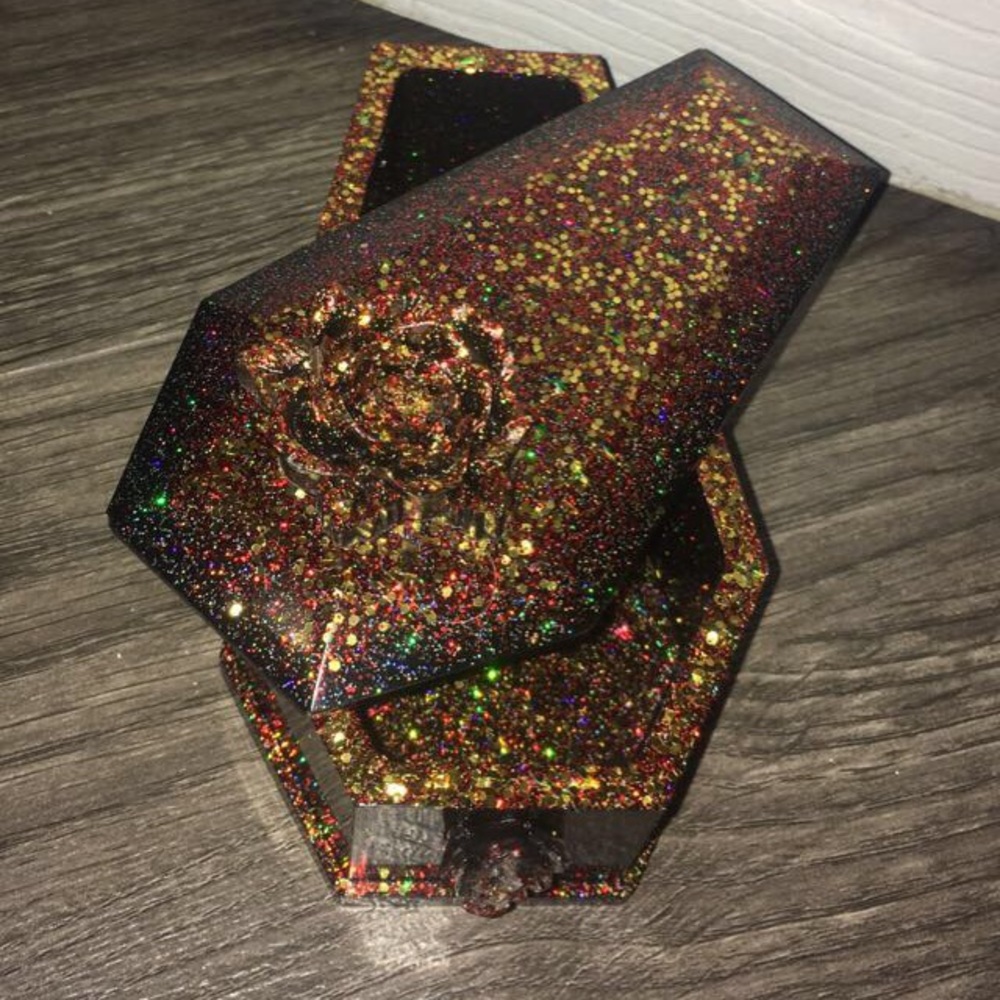 Gold and Red glitter black resin made Coffin